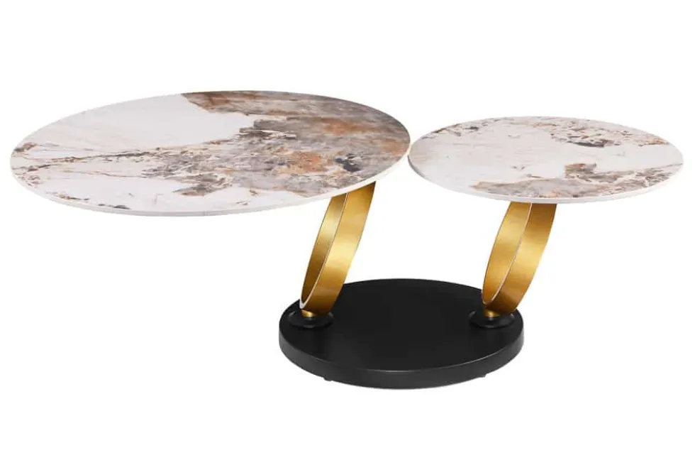 Design Couchtisch DANCING RINGS weiß braun rund drehbar Pandora Keramik gold