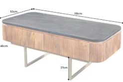 Design Couchtisch GATSBY 110cm Mangoholz massiv Marmor-Platte Retro mit Schubladen gold