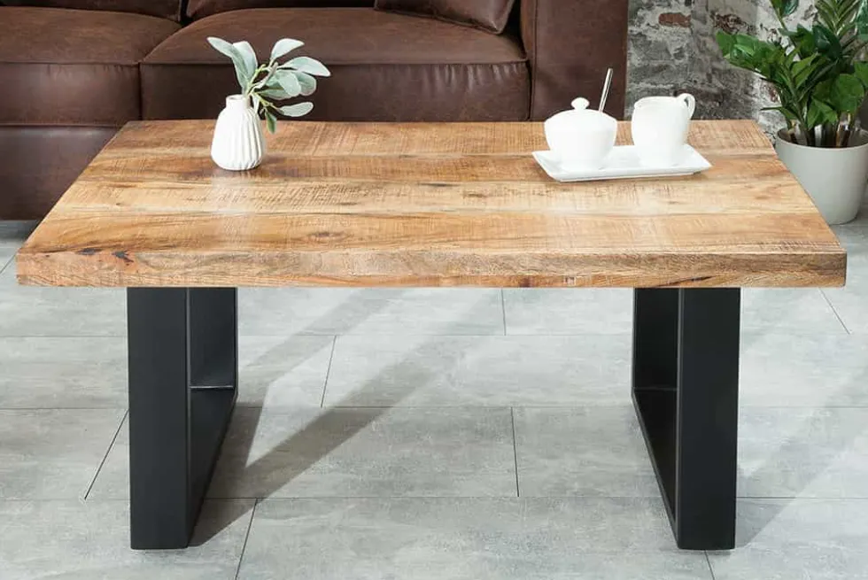 Design Couchtisch IRON CRAFT 100cm Mangoholz Eisen Industrial Design massiv schwarzes Gestell