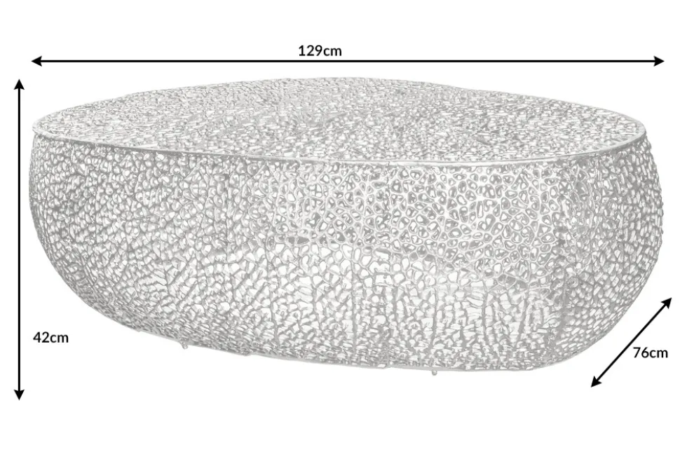 Design Couchtisch LEAF 130cm silber Metall-Aluminium-Legierung handmade