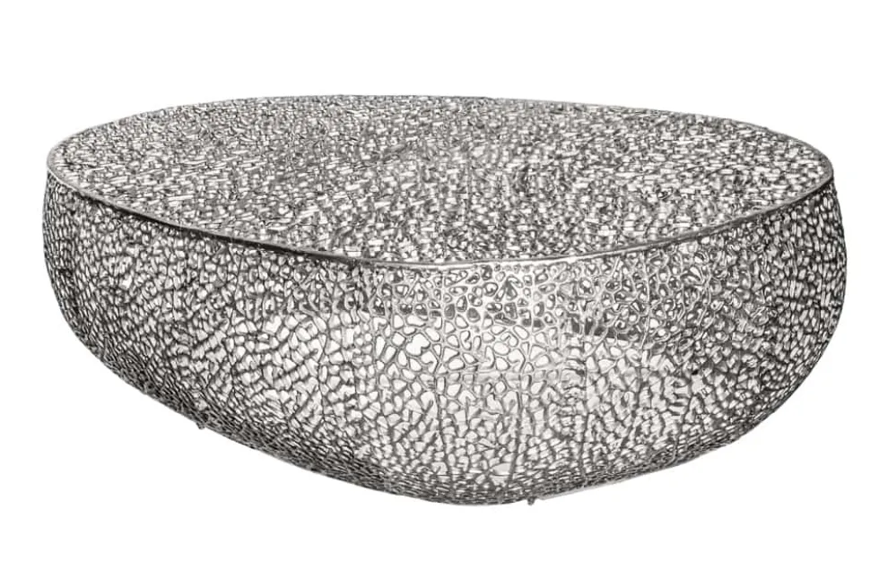 Design Couchtisch LEAF 130cm silber Metall-Aluminium-Legierung handmade
