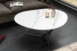 Design Couchtisch MARVELOUS 90cm weiß Marmor Keramik schwarzes Metall