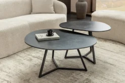 Design Couchtisch MARVELOUS 70cm anthrazit Marmor Keramik schwarzes Metall