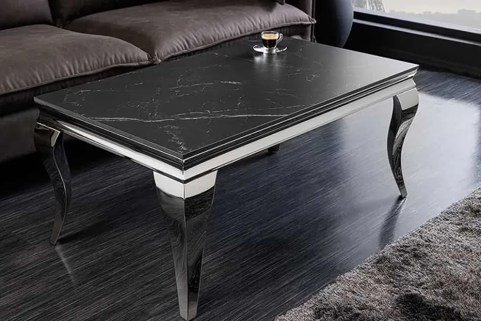 Design Couchtisch MODERN BAROCK 100cm schwarz anthrazit chrom Keramik Marmor