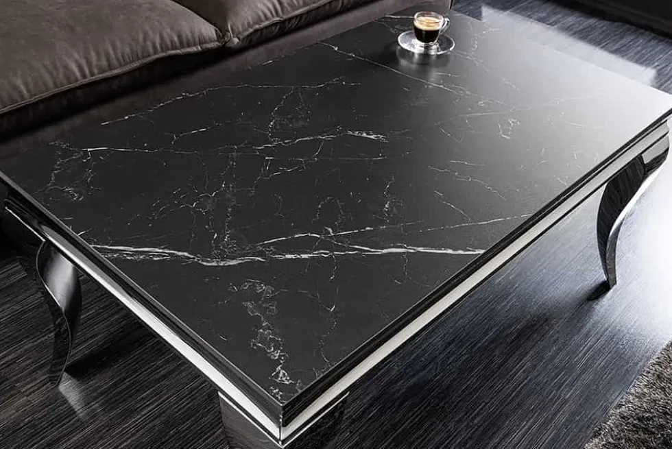 Design Couchtisch MODERN BAROCK 100cm schwarz anthrazit chrom Keramik Marmor