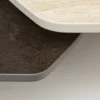 Design Couchtisch MOVEMENT rost Pentagon drehbar Travertin Keramik schwarz Metall