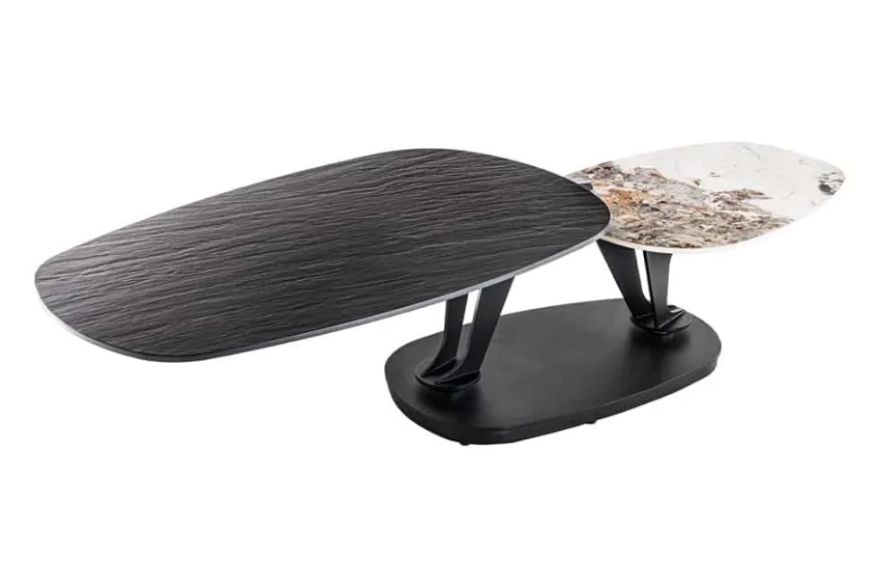 Design Couchtisch MOVEMENT schwarz rund drehbar Pandora Keramik Metallgestell