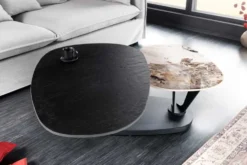 Design Couchtisch MOVEMENT schwarz rund drehbar Pandora Keramik Metallgestell