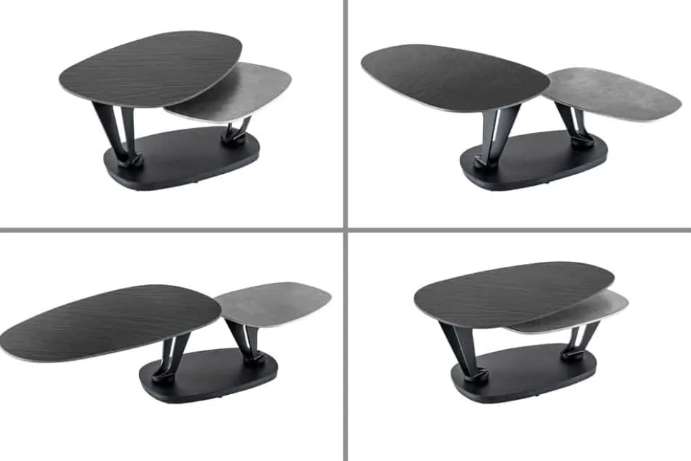 Design Couchtisch MOVEMENT schwarz grau rund drehbar Keramik Metallgestell