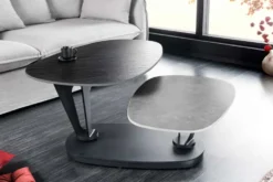 Design Couchtisch MOVEMENT schwarz grau rund drehbar Keramik Metallgestell