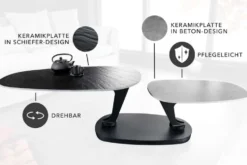 Design Couchtisch MOVEMENT schwarz grau rund drehbar Keramik Metallgestell