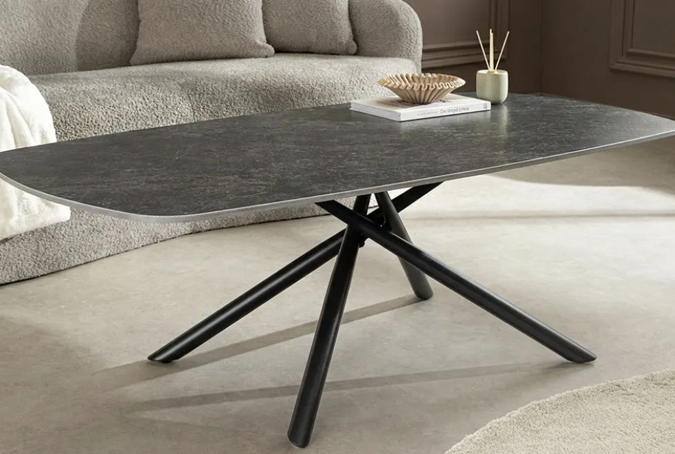Design Couchtisch OSAKA 110cm anthrazit Keramik schwarz Metall mit Sterngestell