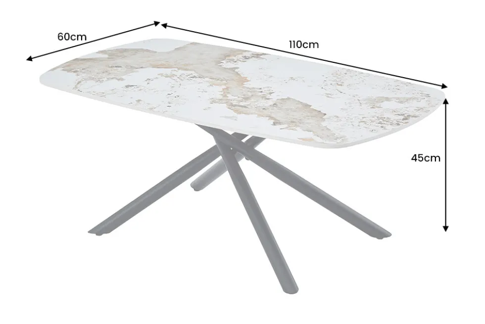 Design Couchtisch OSAKA 110cm weiß schwarz Pandora Keramik mit Sterngestell