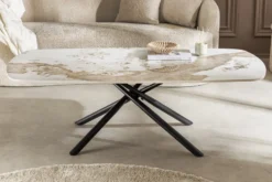 Design Couchtisch OSAKA 110cm weiß schwarz Pandora Keramik mit Sterngestell