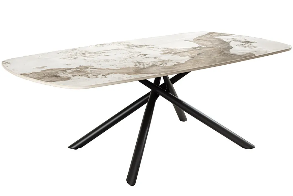 Design Couchtisch OSAKA 110cm weiß schwarz Pandora Keramik mit Sterngestell