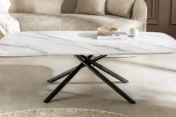 Design Couchtisch OSAKA 110cm weiß Keramik schwarz Sterngestell Metall