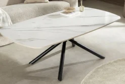 Design Couchtisch OSAKA 110cm weiß Keramik schwarz Sterngestell Metall