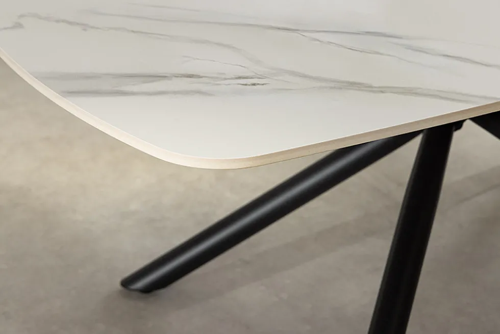 Design Couchtisch OSAKA 110cm weiß Keramik schwarz Sterngestell Metall
