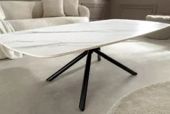 Design Couchtisch OSAKA 110cm weiß Keramik schwarz Sterngestell Metall
