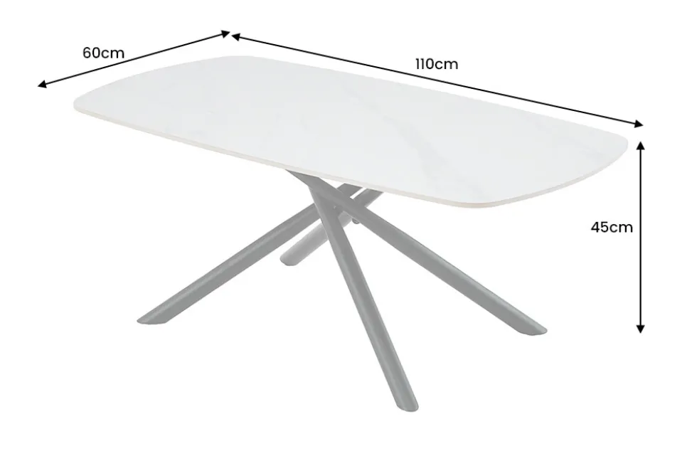 Design Couchtisch OSAKA 110cm weiß Keramik schwarz Sterngestell Metall