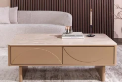 Design Couchtisch SAVOY 120cm grau beige greige Keramik Travertin mit Schublade