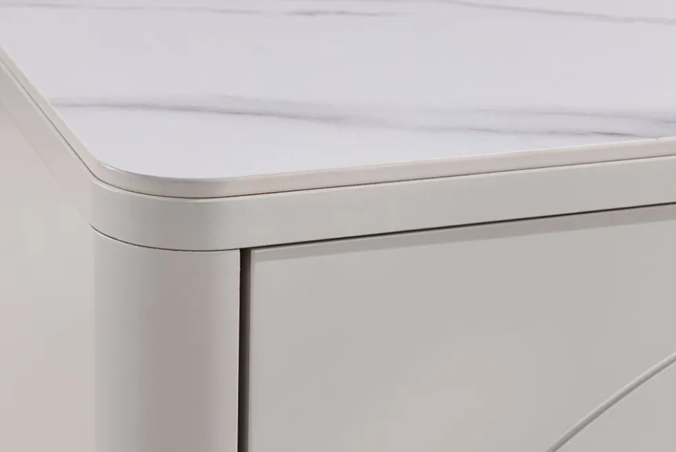 Design Couchtisch SAVOY 120cm kaschmir weiß Keramik Marmor mit Schubladen
