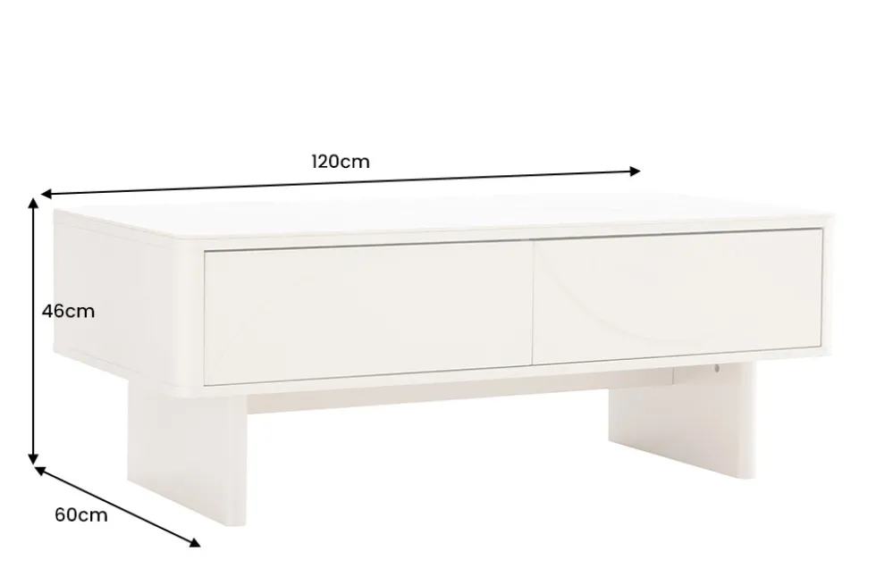 Design Couchtisch SAVOY 120cm kaschmir weiß Keramik Marmor mit Schubladen