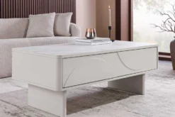 Design Couchtisch SAVOY 120cm kaschmir weiß Keramik Marmor mit Schubladen