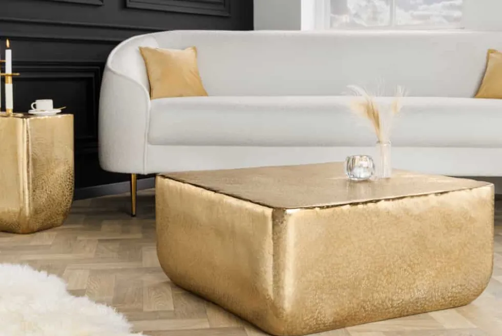 Design Couchtisch UNIT 70cm gold Metall Hammerschlag handmade