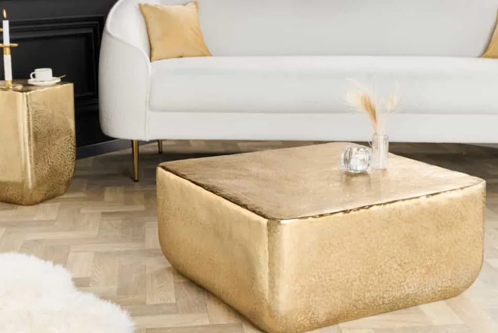 Design Couchtisch UNIT 70cm gold Metall Hammerschlag handmade