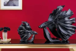 Design Deko Figur Kampffisch CROWNTAIL 35cm schwarz Betta Fisch Skulptur