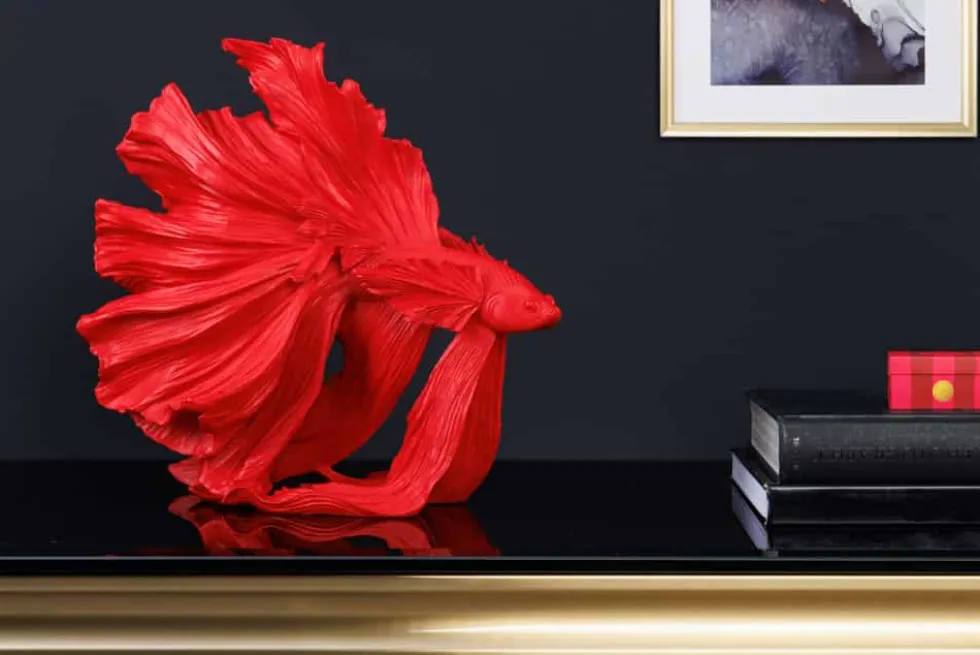 Design Deko Figur Kampffisch CROWNTAIL 35cm rot Betta Fisch Skulptur
