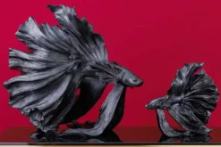 Design Deko Figur Kampffisch CROWNTAIL 65cm schwarz Betta Fisch Skulptur