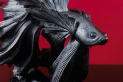 Design Deko Figur Kampffisch CROWNTAIL 65cm schwarz Betta Fisch Skulptur