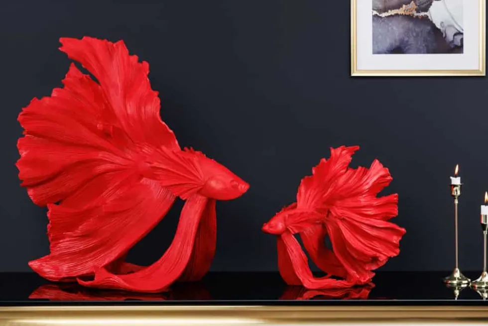 Design Deko Figur Kampffisch CROWNTAIL 65cm rot Betta Fisch Skulptur
