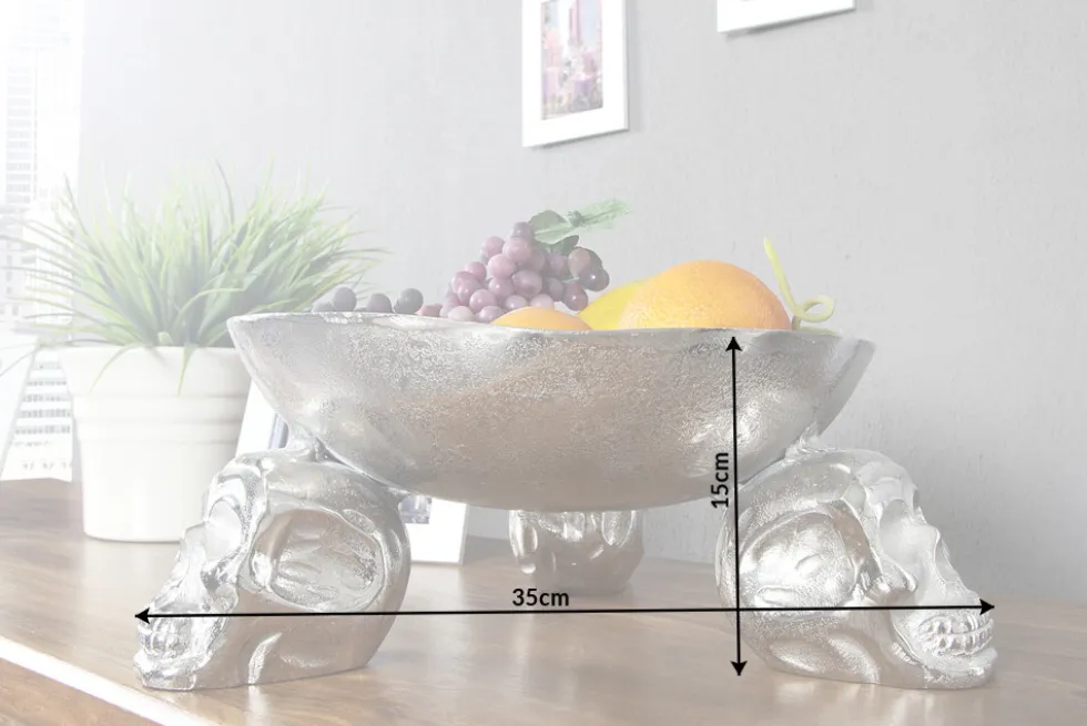Design Deko-Schale SKULL 35cm silber Aluminium Totenkopf