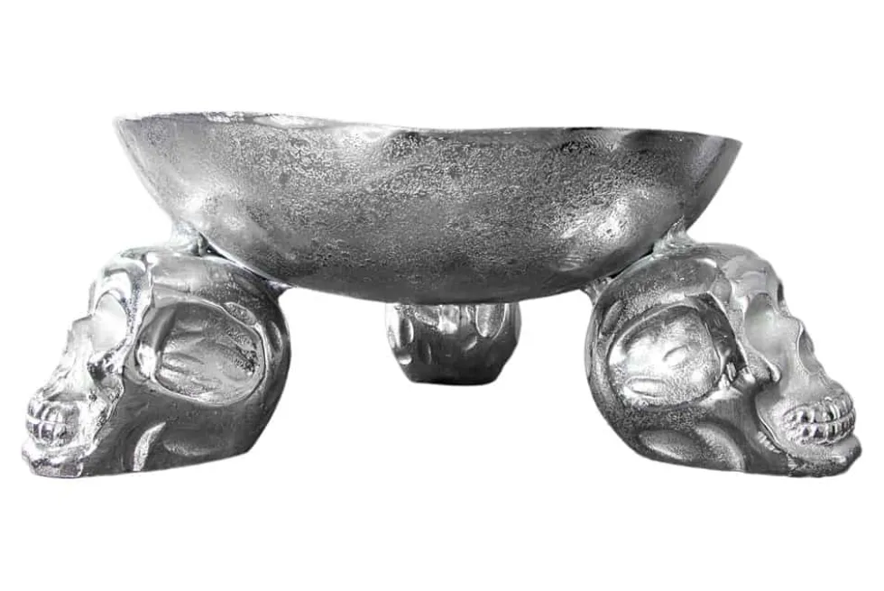 Design Deko-Schale SKULL 35cm silber Aluminium Totenkopf