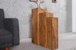 Design Deko Säule 3er Set MAKASSAR 80cm braun Sheesham stone finish Handarbeit