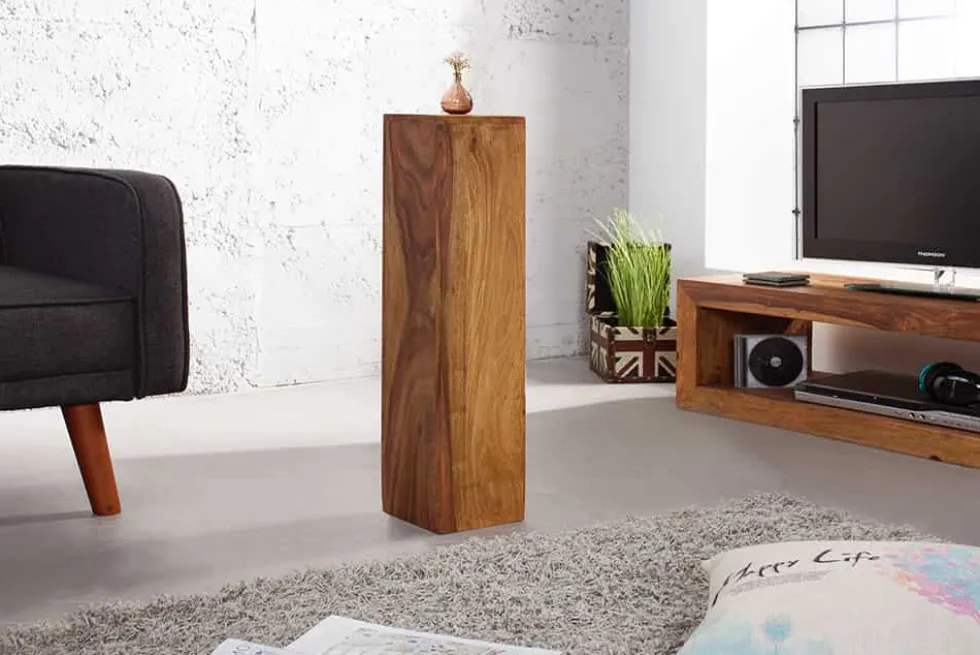 Design Deko Säule 3er Set MAKASSAR 80cm braun Sheesham stone finish Handarbeit