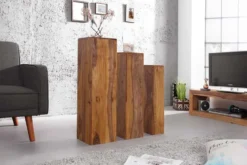 Design Deko Säule 3er Set MAKASSAR 80cm braun Sheesham stone finish Handarbeit