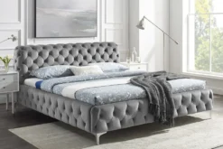 Design Doppelbett MODERN BAROCK 180x200cm grau Samt Chesterfield