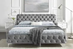 Design Doppelbett MODERN BAROCK 180x200cm grau Samt Chesterfield