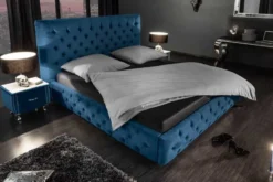 Design Doppelbett PARIS 180x200cm dunkelblau Samt Chesterfield