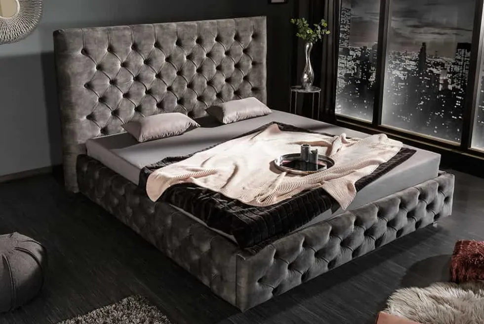 Design Doppelbett PARIS 180x200cm grau Samt Chesterfield