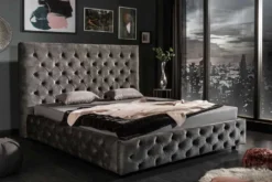 Design Doppelbett PARIS 160x200cm grau Samt Chesterfield Polsterbett