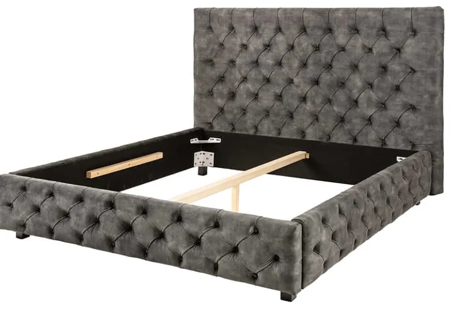 Design Doppelbett PARIS 160x200cm grau Samt Chesterfield Polsterbett