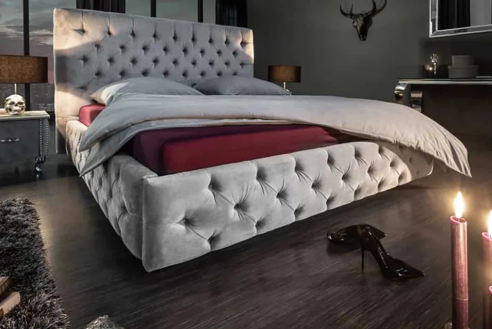 Design Doppelbett PARIS 180x200cm silber grau Samt Chesterfield