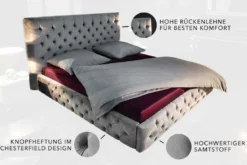 Design Doppelbett PARIS 180x200cm silber grau Samt Chesterfield