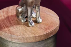 Design Dose PANTHER 20cm gold natur Mangoholz Panther-Figur Metall Dekoration