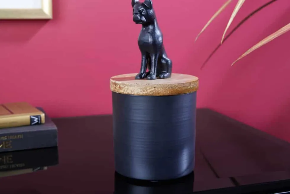 Design Dose PANTHER 20cm schwarz natur Mangoholz Panther-Figur Metall Dekoration